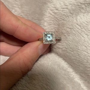 Aquamarine and Pave Diamond Ring